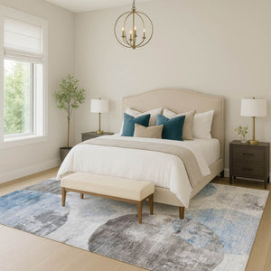 HomeRoots 10' Abstract Washable Area Rug in Denim Blue, Taupe & Ivory - Durable for Indoor/Outdoor Use 660792