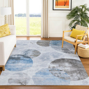 HomeRoots 10' Abstract Washable Area Rug in Denim Blue, Taupe & Ivory - Durable for Indoor/Outdoor Use 660792