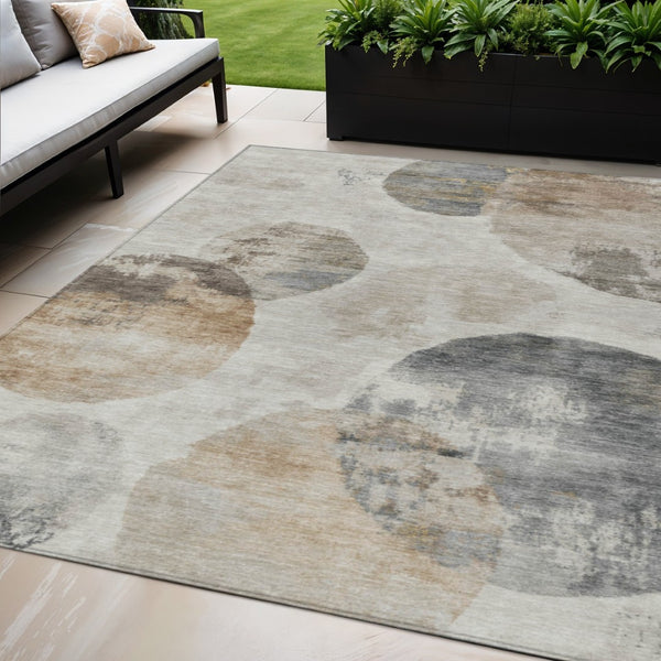 HomeRoots 5' X 8' Abstract Taupe Ivory Beige Washable Area Rug for Indoor Outdoor Spaces – Soft & Durable! 660794
