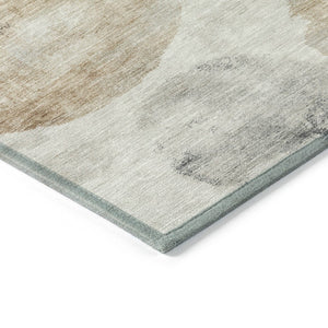 HomeRoots 8' Round Abstract Area Rug in Taupe, Ivory & Beige - Stylish, Washable, Indoor/Outdoor Durability! 660795