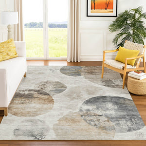 HomeRoots 8' X 10' Taupe Ivory Beige Abstract Area Rug - Stylish Washable Indoor/Outdoor Design, Easy Care! 660796