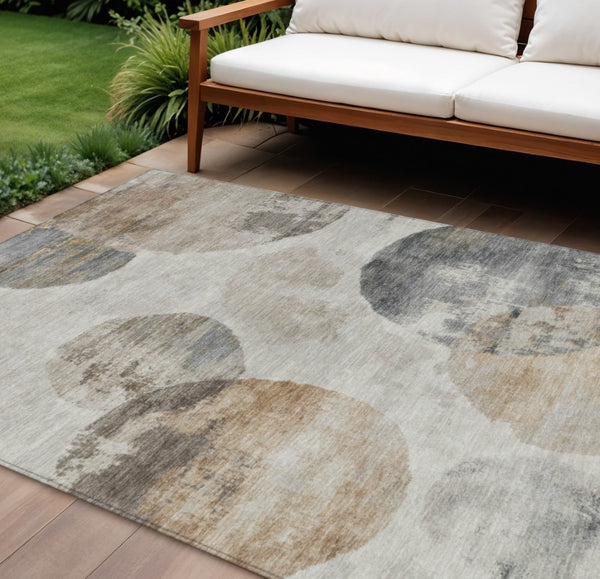 HomeRoots 10' Abstract Washable Area Rug in Taupe, Ivory & Beige - Durable Indoor/Outdoor Stain-Resistant Design 660798