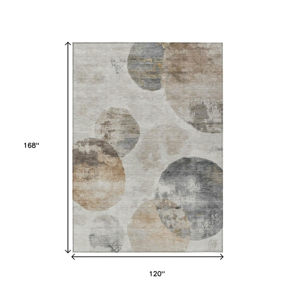 HomeRoots 10' Abstract Washable Area Rug in Taupe, Ivory & Beige - Durable Indoor/Outdoor Stain-Resistant Design 660798
