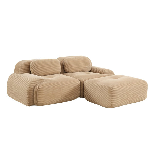 English Elm 82'' Modular L-shaped Sectional Sofa Corduroy Upholstery Curved Arms for Living Rooms Camel W714S01237