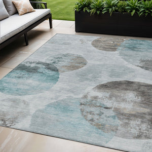 HomeRoots 5' X 8' Teal Blue Ivory Taupe Washable Area Rug - Durable, Stylish for Indoor & Outdoor Spaces! 660800