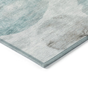 HomeRoots 8' Teal Blue Ivory Taupe Round Abstract Washable Area Rug for Indoor Outdoor Use, Durable & Stylish 660801