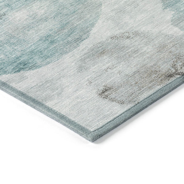 HomeRoots 8' Teal Blue Ivory Taupe Round Abstract Washable Area Rug for Indoor Outdoor Use, Durable & Stylish 660801