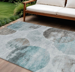 HomeRoots 8' X 10' Teal Blue Ivory Taupe Abstract Area Rug - Stylish, Washable, Indoor/Outdoor, Durable Design 660802