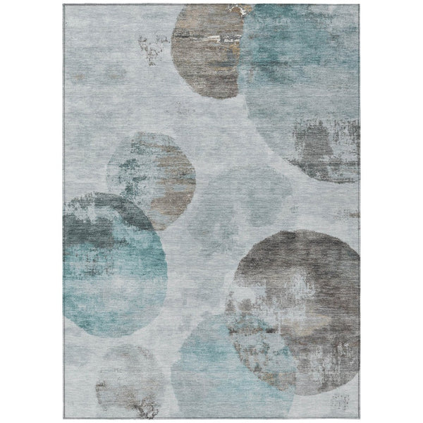 HomeRoots 8' X 10' Teal Blue Ivory Taupe Abstract Area Rug - Stylish, Washable, Indoor/Outdoor, Durable Design 660802