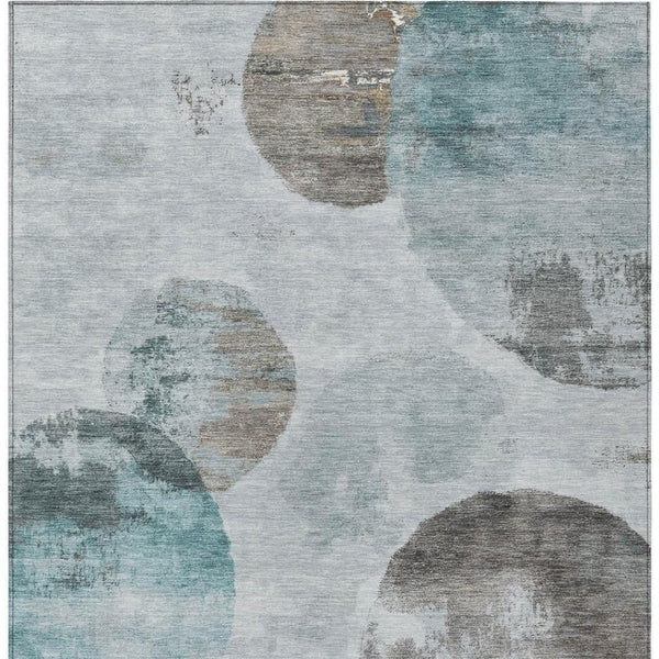 HomeRoots 8' X 10' Teal Blue Ivory Taupe Abstract Area Rug - Stylish, Washable, Indoor/Outdoor, Durable Design 660802