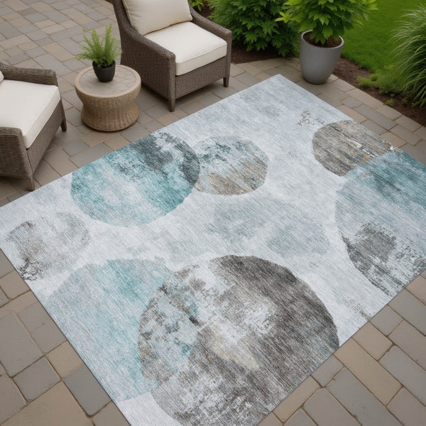 HomeRoots 9' X 12' Washable Teal Blue Ivory Taupe Abstract Area Rug - Durable, Stylish for Indoor & Outdoor Use 660803