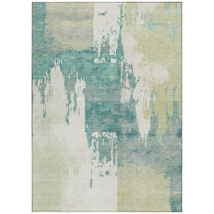 HomeRoots 8' X 10' Contemporary Artichoke Green and Aqua Abstract Washable Area Rug for Indoor & Outdoor Use 660808