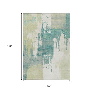 HomeRoots 8' X 10' Contemporary Artichoke Green and Aqua Abstract Washable Area Rug for Indoor & Outdoor Use 660808