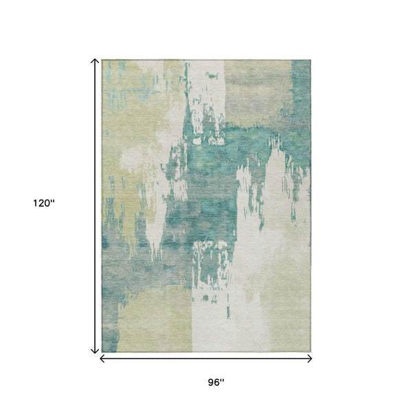 HomeRoots 8' X 10' Contemporary Artichoke Green and Aqua Abstract Washable Area Rug for Indoor & Outdoor Use 660808