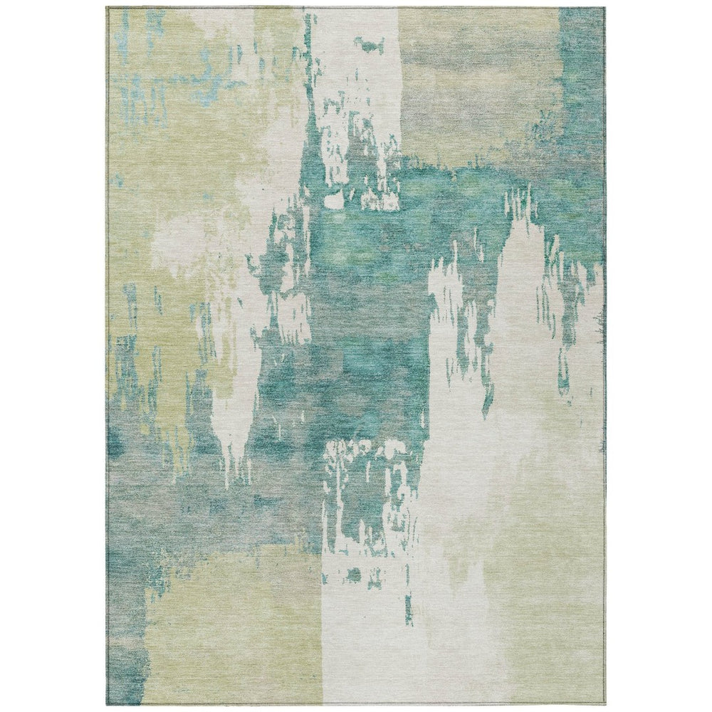 HomeRoots 8' X 10' Contemporary Artichoke Green and Aqua Abstract Washable Area Rug for Indoor & Outdoor Use 660808
