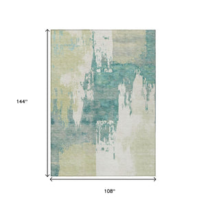 HomeRoots 9' X 12' Stylish Artichoke Green Abstract Washable Area Rug for Indoor & Outdoor Use, Easy Care 660809