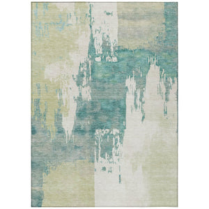 HomeRoots 10' Artichoke Green Ivory Aqua Abstract Washable Area Rug - Durable Indoor/Outdoor Design, Easy Care 660810