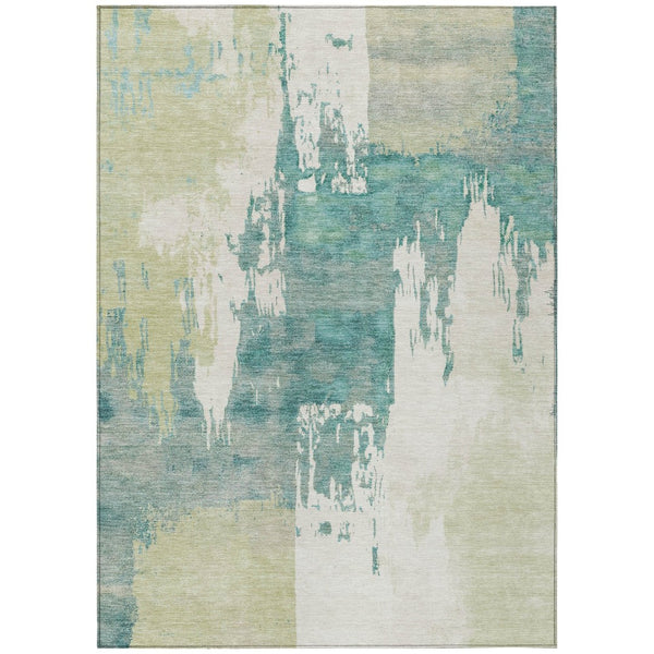 HomeRoots 10' Artichoke Green Ivory Aqua Abstract Washable Area Rug - Durable Indoor/Outdoor Design, Easy Care 660810