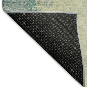 HomeRoots 10' Artichoke Green Ivory Aqua Abstract Washable Area Rug - Durable Indoor/Outdoor Design, Easy Care 660810