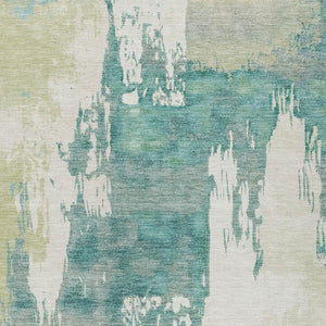 HomeRoots 10' Artichoke Green Ivory Aqua Abstract Washable Area Rug - Durable Indoor/Outdoor Design, Easy Care 660810