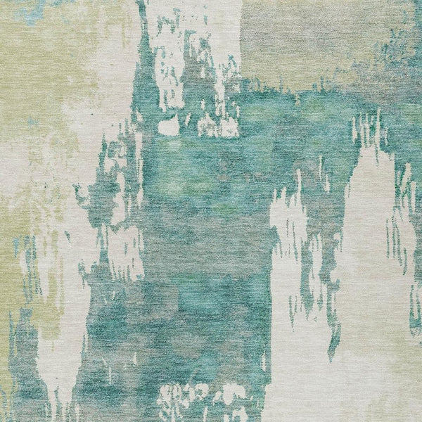 HomeRoots 10' Artichoke Green Ivory Aqua Abstract Washable Area Rug - Durable Indoor/Outdoor Design, Easy Care 660810