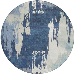 HomeRoots 8' Blue And Ivory Round Abstract Area Rug - Washable, Durable, Indoor/Outdoor Versatile Design! 660813