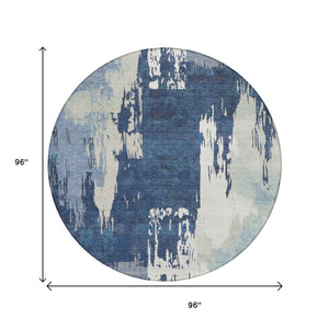 HomeRoots 8' Blue And Ivory Round Abstract Area Rug - Washable, Durable, Indoor/Outdoor Versatile Design! 660813