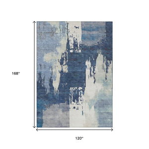HomeRoots 10' Blue and Ivory Abstract Indoor Outdoor Area Rug – Washable, Durable, and Stylish for Any Space! 660816