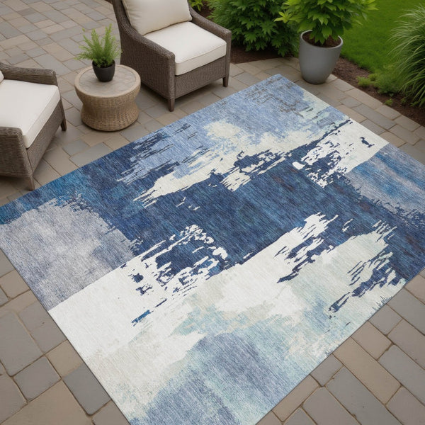 HomeRoots 10' Blue and Ivory Abstract Indoor Outdoor Area Rug – Washable, Durable, and Stylish for Any Space! 660816