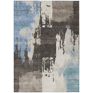 HomeRoots 5' Abstract Washable Area Rug in Brown, Ivory & Blue – Perfect for Indoor/Outdoor Spaces! 660818