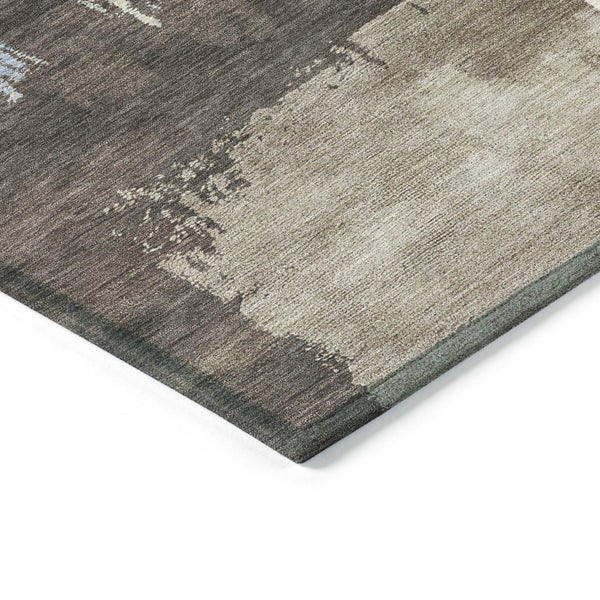 HomeRoots 5' Abstract Washable Area Rug in Brown, Ivory & Blue – Perfect for Indoor/Outdoor Spaces! 660818