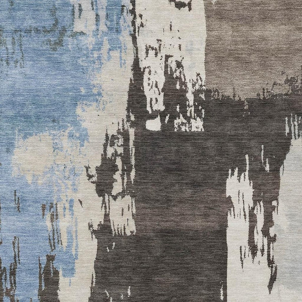 HomeRoots 5' Abstract Washable Area Rug in Brown, Ivory & Blue – Perfect for Indoor/Outdoor Spaces! 660818