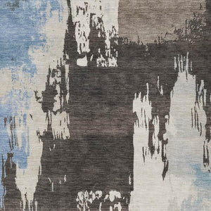 HomeRoots 8' X 10' Washable Area Rug - Stylish Brown, Ivory & Blue Abstract Design for Indoor & Outdoor Use 660820