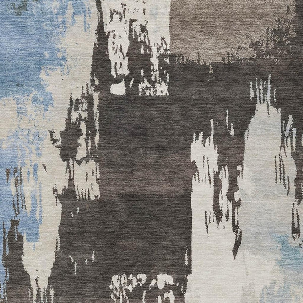 HomeRoots 8' X 10' Washable Area Rug - Stylish Brown, Ivory & Blue Abstract Design for Indoor & Outdoor Use 660820