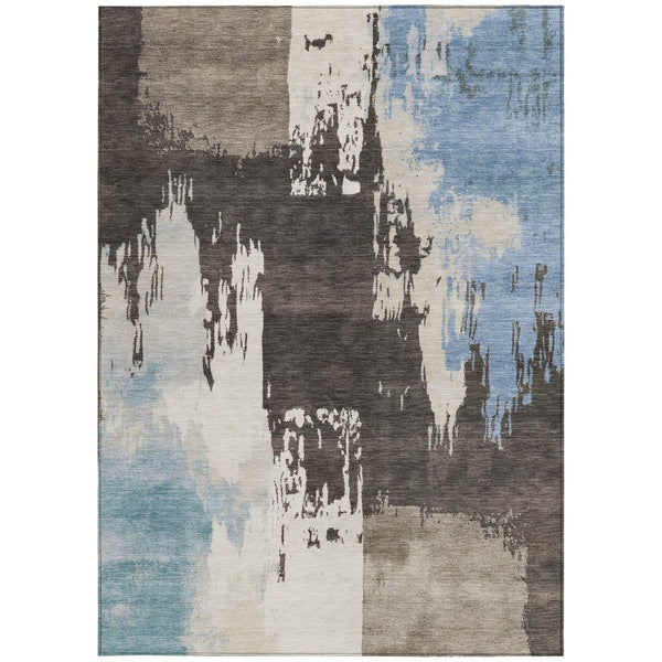HomeRoots 9' Abstract Washable Area Rug in Brown, Ivory & Blue - Durable Indoor/Outdoor Design for Any Space 660821