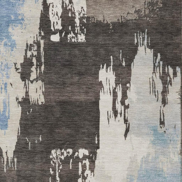 HomeRoots 9' Abstract Washable Area Rug in Brown, Ivory & Blue - Durable Indoor/Outdoor Design for Any Space 660821