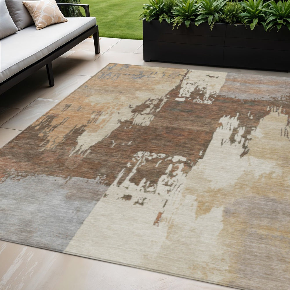 HomeRoots 5' X 8' Abstract Washable Area Rug in Rust, Ivory & Gray – Durable, Versatile for Indoor/Outdoor Use 660824