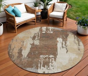 HomeRoots 8' Round Abstract Area Rug in Rust, Ivory & Gray - Washable, Durable for Indoor & Outdoor Spaces 660825