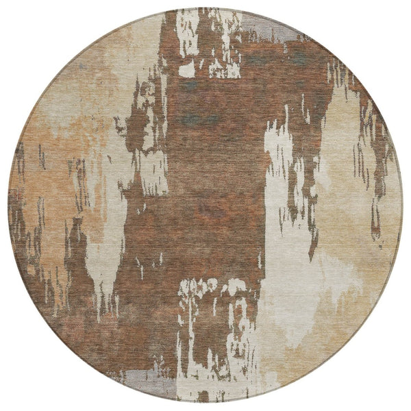 HomeRoots 8' Round Abstract Area Rug in Rust, Ivory & Gray - Washable, Durable for Indoor & Outdoor Spaces 660825