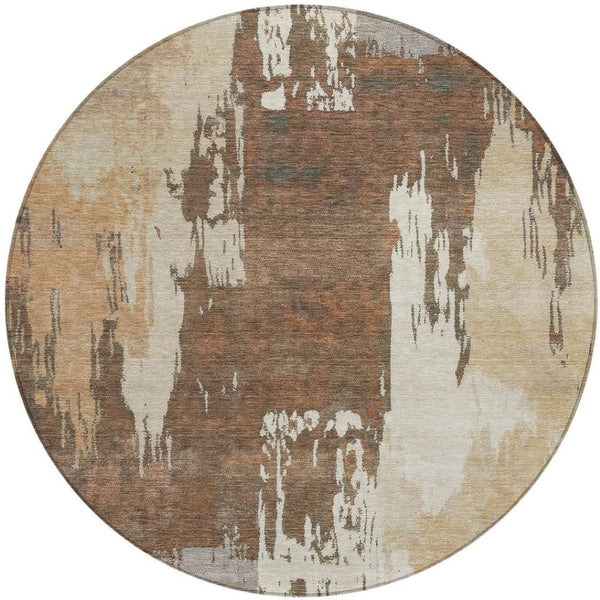 HomeRoots 8' Round Abstract Area Rug in Rust, Ivory & Gray - Washable, Durable for Indoor & Outdoor Spaces 660825