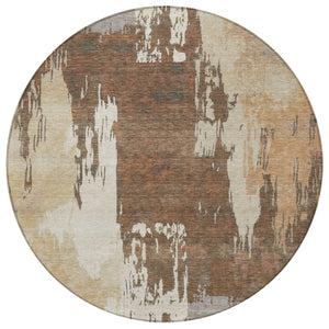 HomeRoots 8' Round Abstract Area Rug in Rust, Ivory & Gray - Washable, Durable for Indoor & Outdoor Spaces 660825