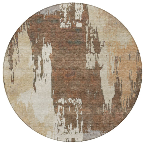HomeRoots 8' Round Abstract Area Rug in Rust, Ivory & Gray - Washable, Durable for Indoor & Outdoor Spaces 660825