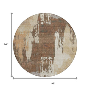 HomeRoots 8' Round Abstract Area Rug in Rust, Ivory & Gray - Washable, Durable for Indoor & Outdoor Spaces 660825