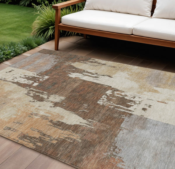 HomeRoots 8' X 10' Washable Indoor Outdoor Area Rug in Rust, Ivory, and Gray – Durable, Stylish, Easy Care! 660826
