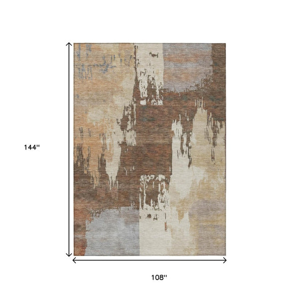 HomeRoots 9' X 12' Abstract Washable Area Rug in Rust, Ivory & Gray – Perfect for Indoor & Outdoor Spaces! 660827