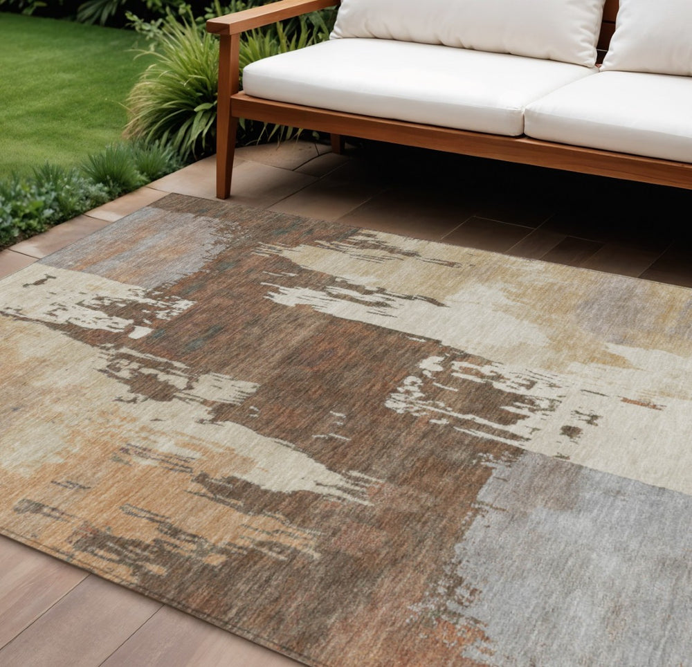 HomeRoots 9' X 12' Abstract Washable Area Rug in Rust, Ivory & Gray – Perfect for Indoor & Outdoor Spaces! 660827