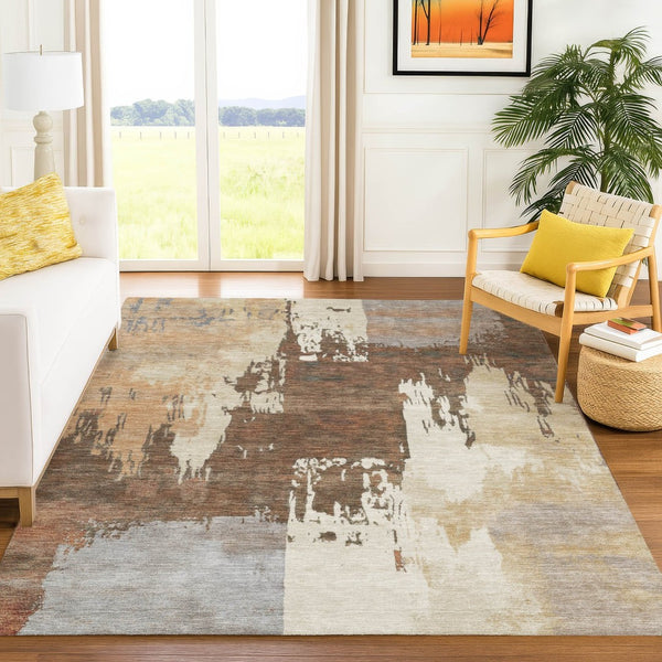 HomeRoots 9' X 12' Abstract Washable Area Rug in Rust, Ivory & Gray – Perfect for Indoor & Outdoor Spaces! 660827