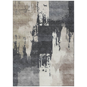 HomeRoots 5' Abstract Charcoal, Ivory & Beige Washable Area Rug for Indoor/Outdoor High Traffic Spaces 660830