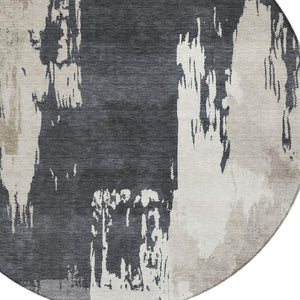 HomeRoots 8' Charcoal Ivory and Beige Round Abstract Area Rug – Stylish, Washable, Durable for Indoor & Outdoor Use 660831