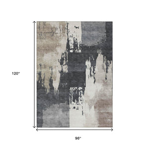 HomeRoots 8' X 10' Charcoal Ivory Beige Abstract Rug - Washable, Durable, Stylish for Indoor & Outdoor Spaces 660832
